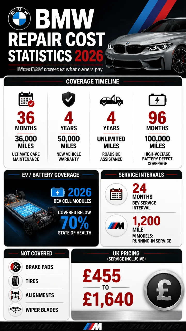 BMW Repair Cost Statistics 2026: What BMW Maintenance Really Costs, What BMW Covers, and Where Owners Pay Most