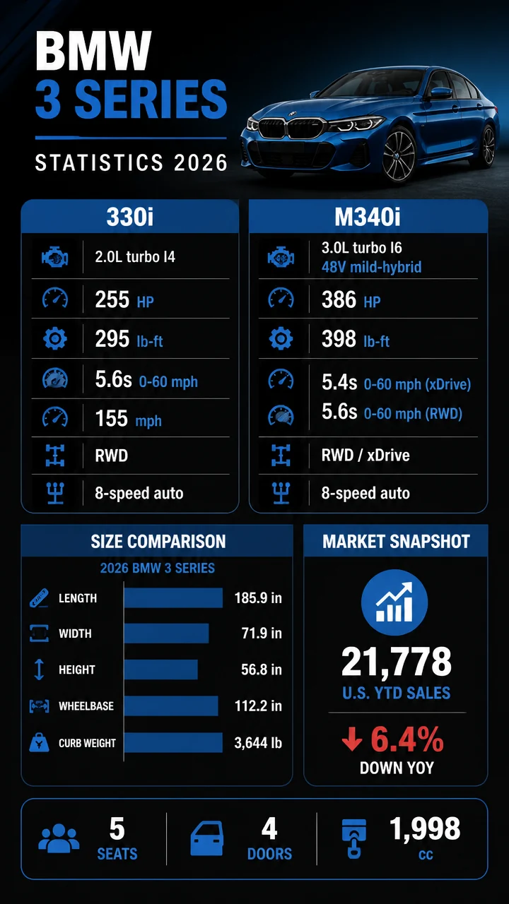 BMW 3 Series Statistics 2026: 81 Facts on Power, Size, Performance, and U.S. Sales Trends