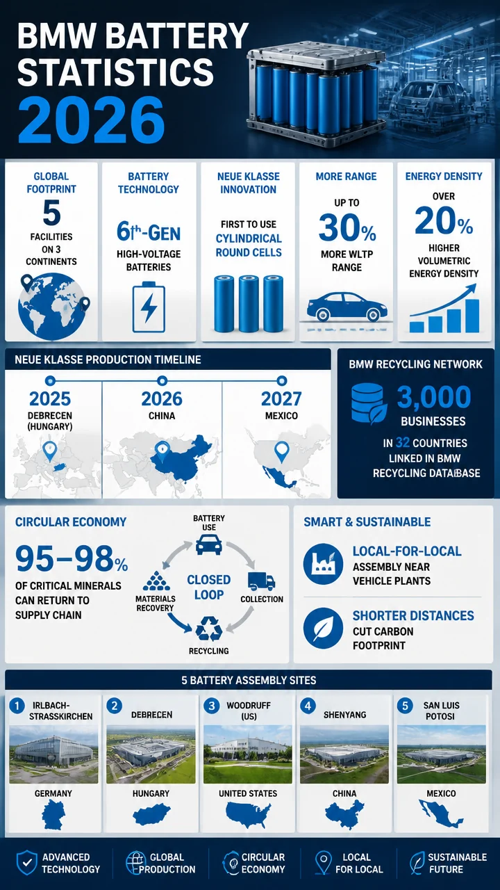 BMW Battery Statistics 2026: 61 Figures Revealing BMW’s Sixth-Generation Battery Strategy, Local Production Push, and Recycling Edge
